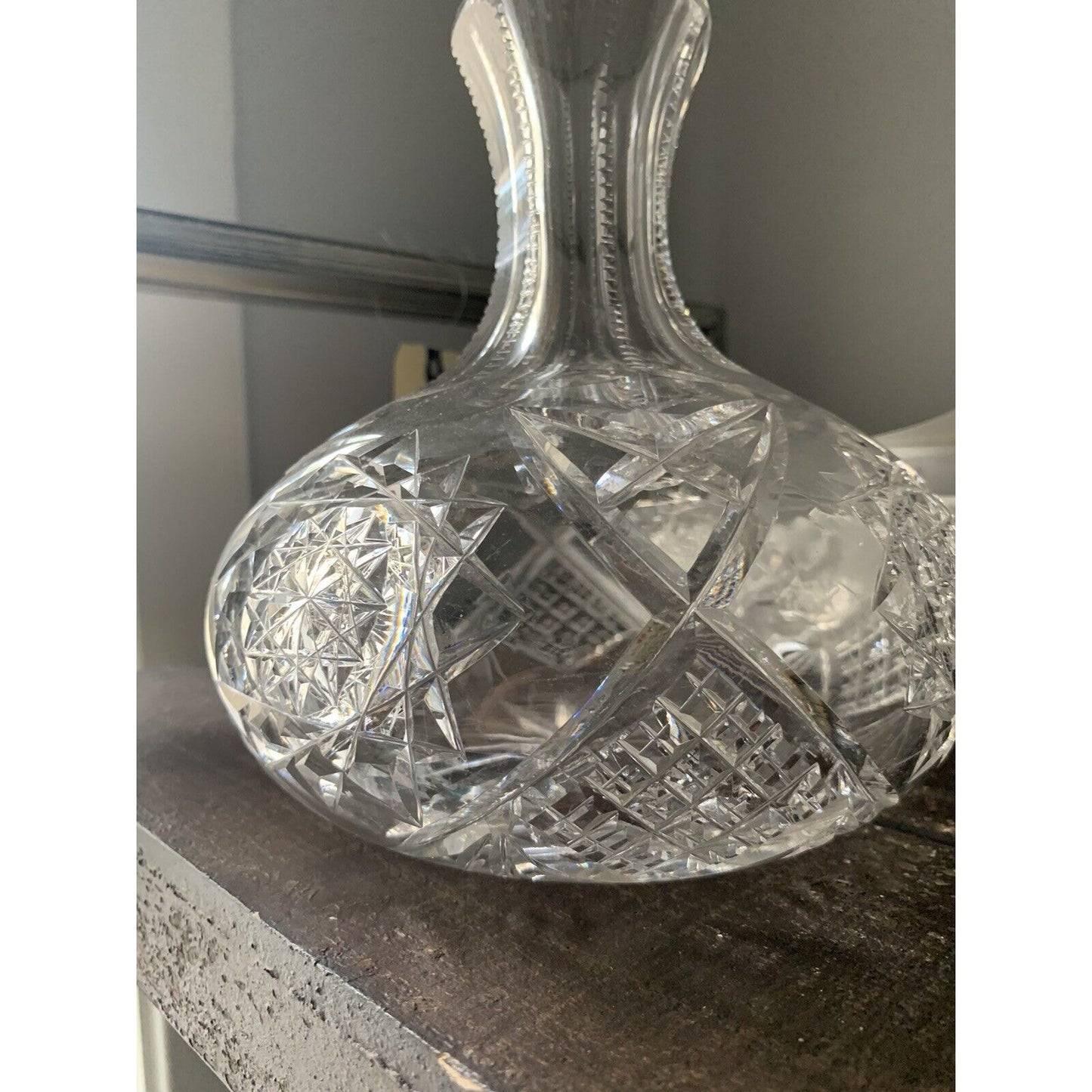 Vintage Crystal Carafe Vintage Vase Diamond Zipper Cut Decanter Clear