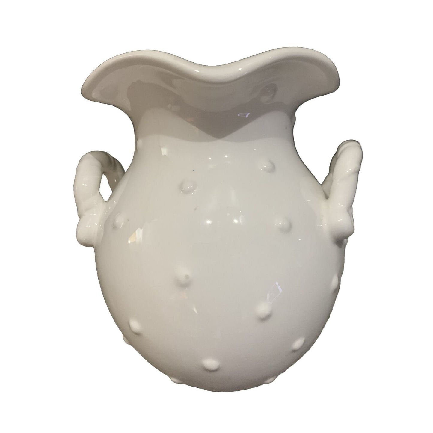 Giorgio of Beverly Hills White Ceramic Vase Ruffle Top w/ Dots & Double Handle