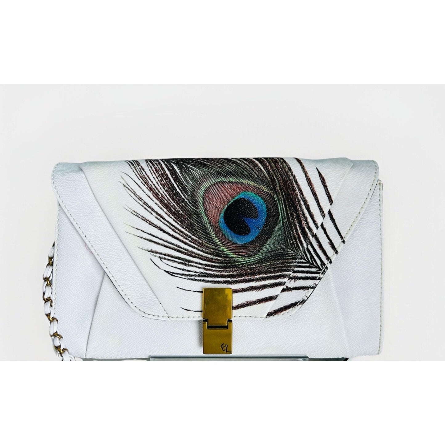 Elliott Lucca Peacock Clutch Satchel Shoulder Crossbody Bag Leather White Ivory