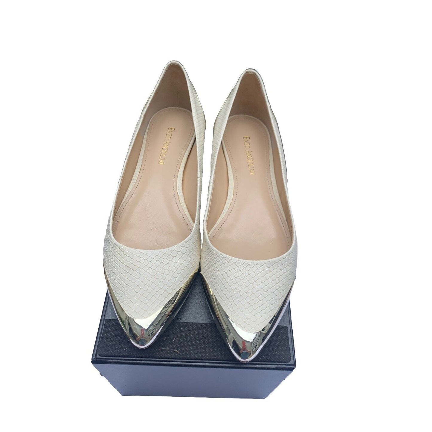 Enzo Angiolini Women’s Size 9 Shoes Slip On Pointed Toe Ivory And Metallic Gold