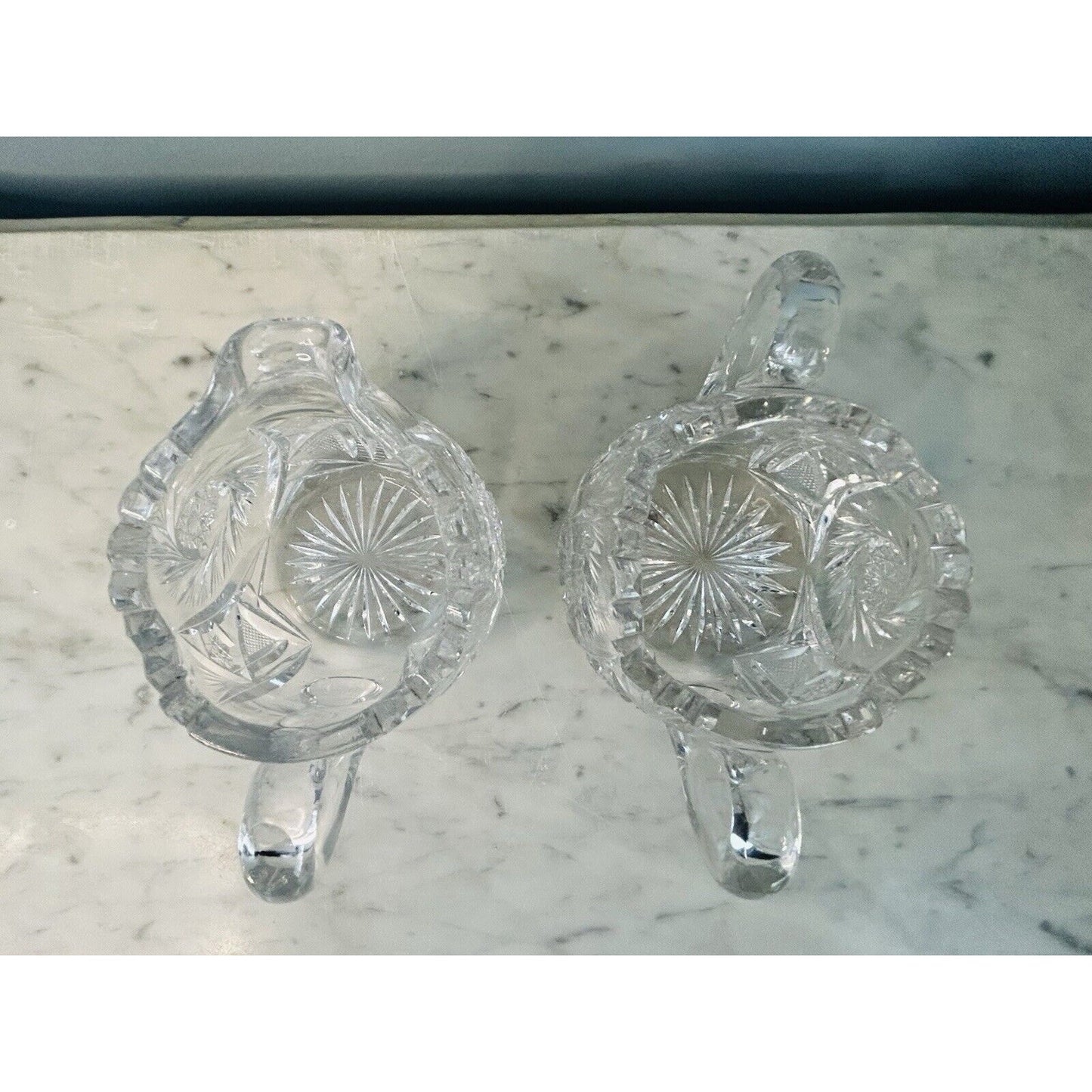 EUC American Brilliant Cut Crystal Glass Pinwheel Creamer Sugar Bowl Set ABP