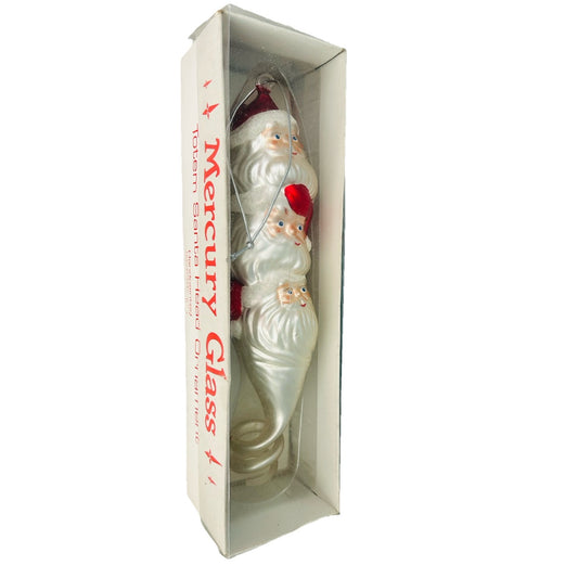 Vintage Department 56 Mercury Glass Totem Santa Head Ornament 1998 10” Tall Box