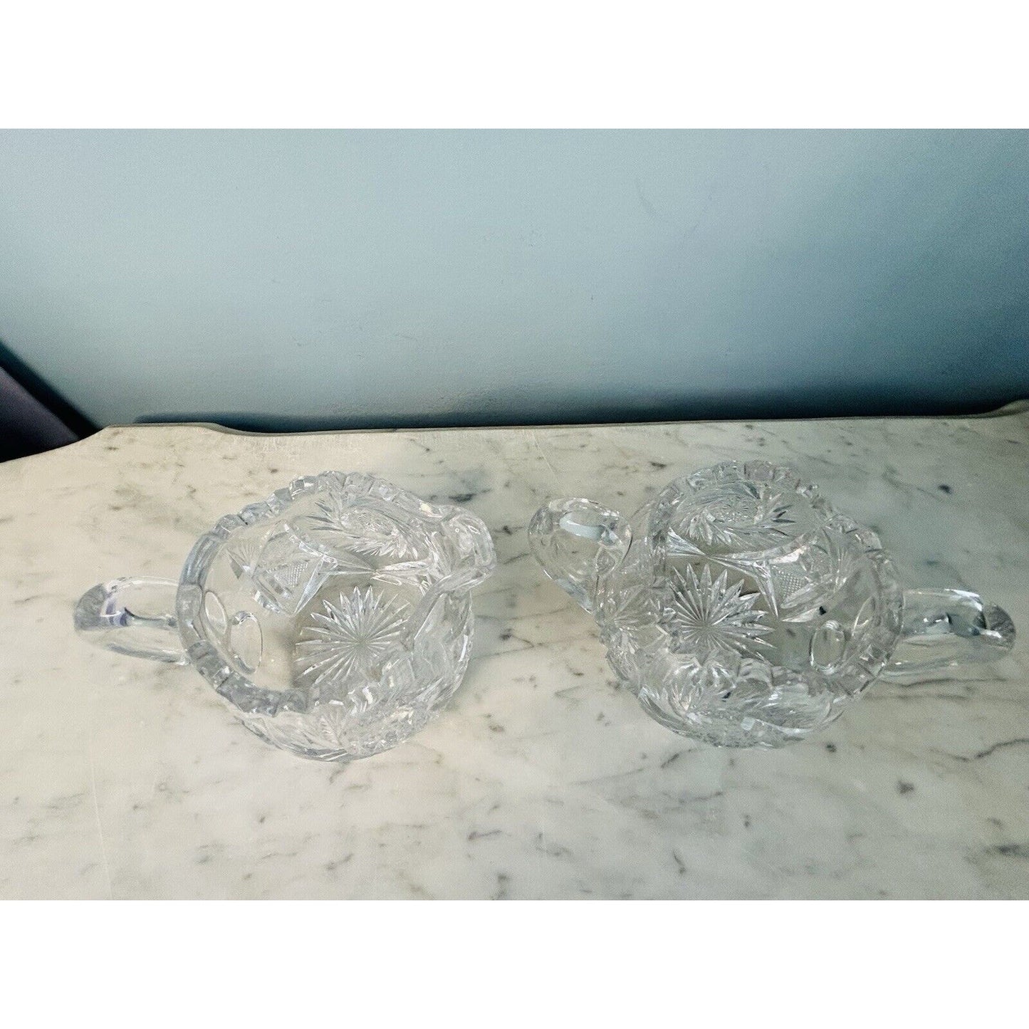 EUC American Brilliant Cut Crystal Glass Pinwheel Creamer Sugar Bowl Set ABP