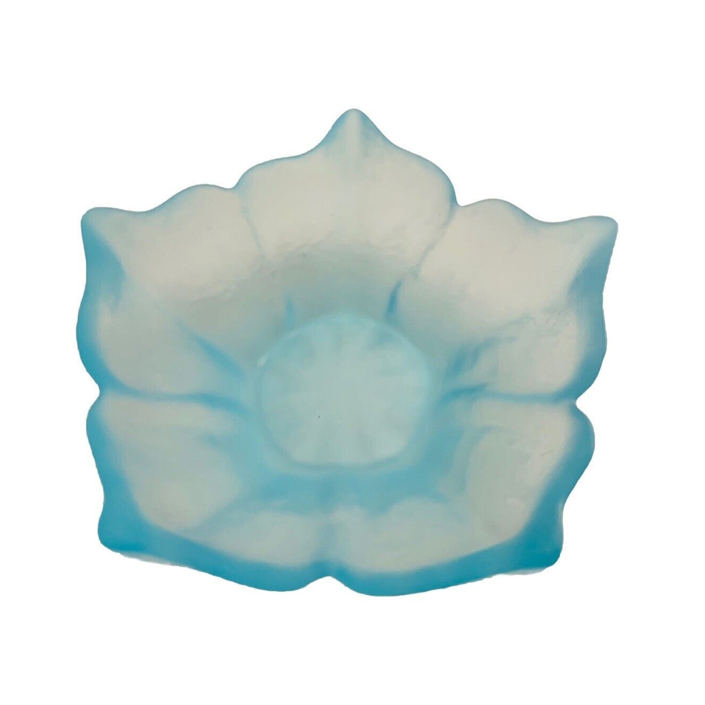 Viking Epic Satin Blue Glass Lotus Dish Bowl Flower Shaped Frosted Vintage Petal