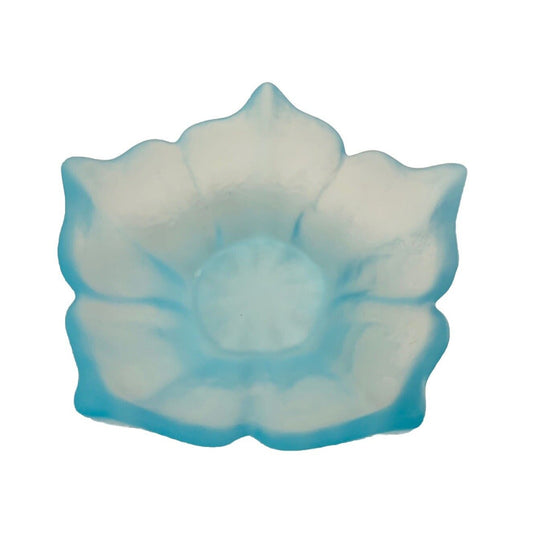 Viking Epic Satin Blue Glass Lotus Dish Bowl Flower Shaped Frosted Vintage Petal