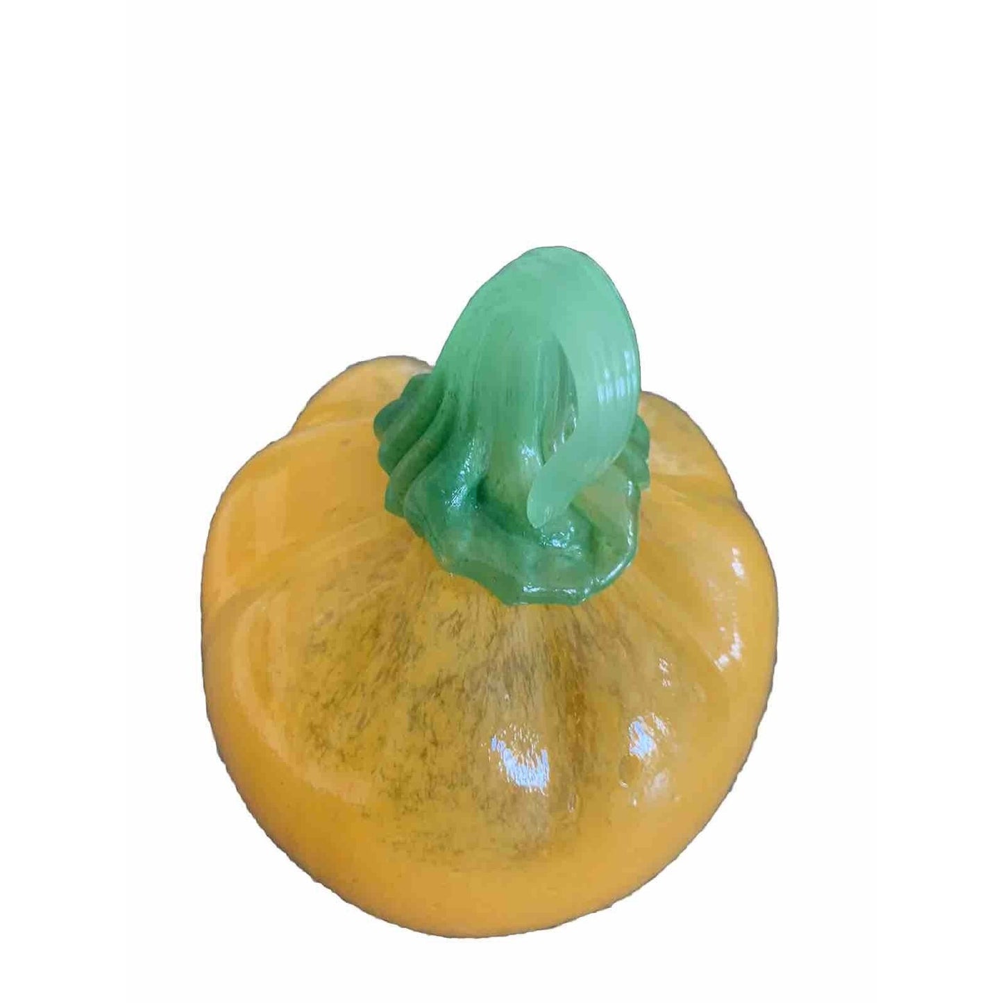 Corning Art Glass Pumpkin Orange Green 5 Inches Tall Hand Blown Halloween Decor