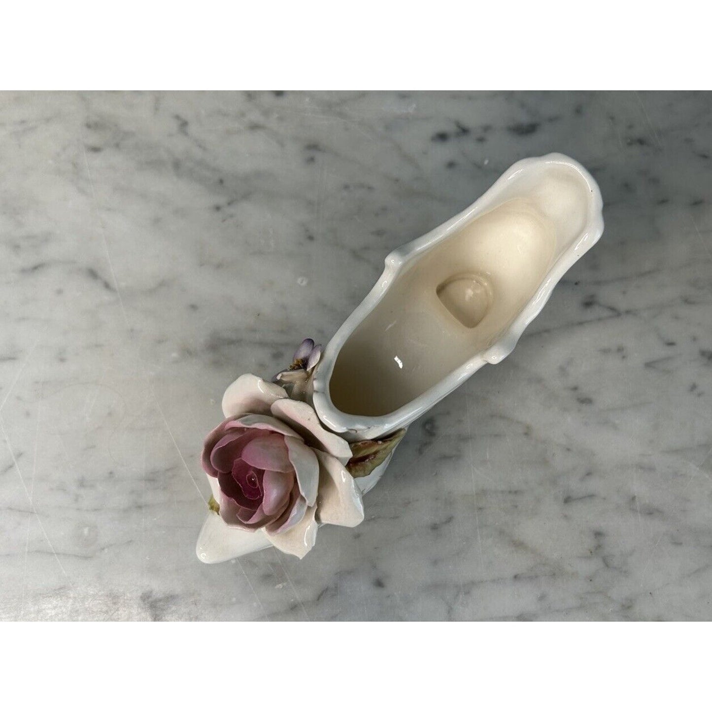 Vintage Vee Jackson 6” Long Ceramic Shoe Pink Rose Purple Flowers Gold Trim