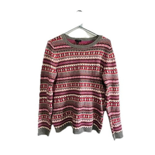 Talbots (M) Lambswool Blend Pink Gray Nordic Fair-isle Crew Neck Sweater Medium