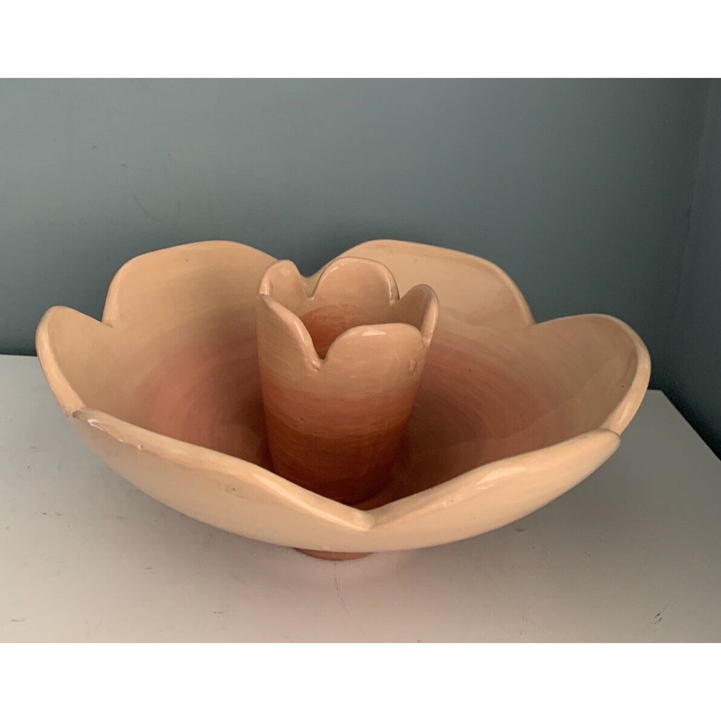 Vintage Pink Flower Lotus Candy Dish Bowl Chips Dip Plant Pot Made In Mexico