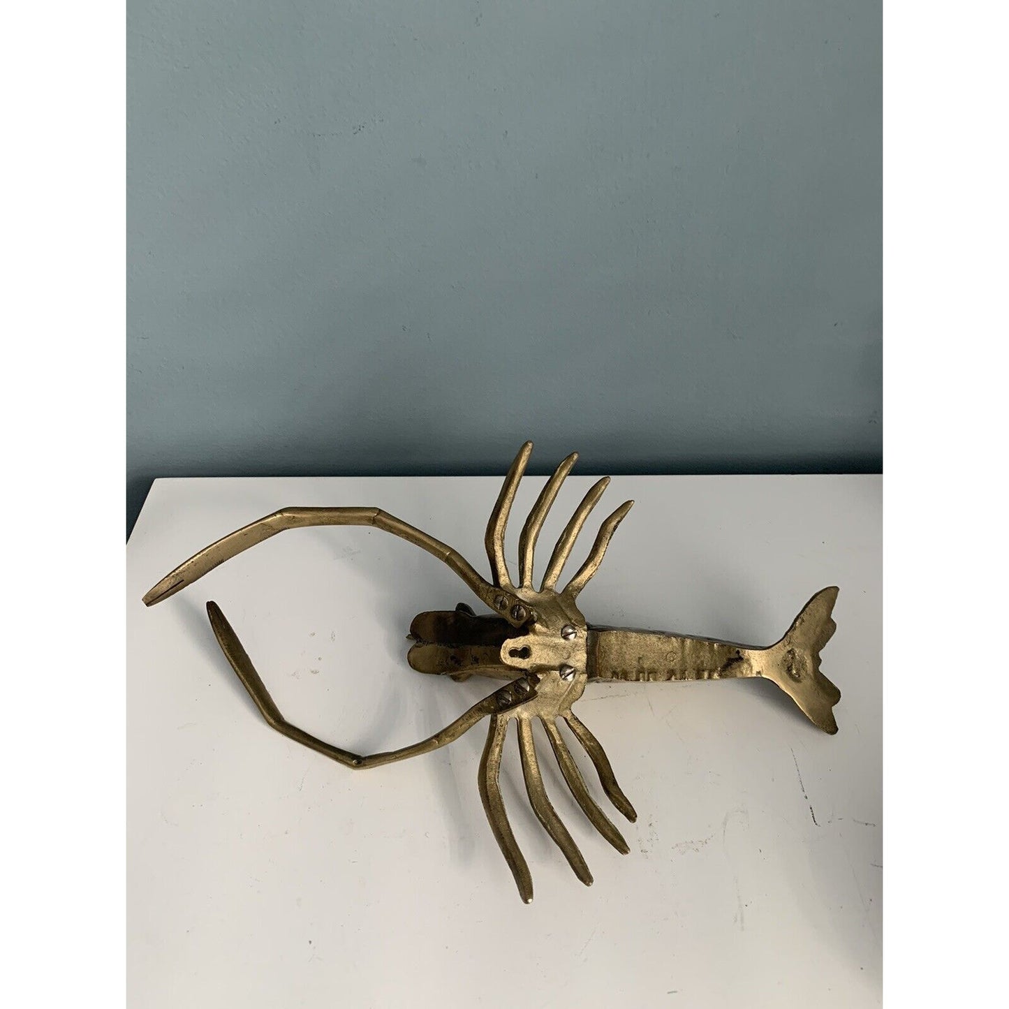 Brass Crawfish Crawdad Shrimp Prawn Ocean Gold Vintage MCM Nautical Coastal