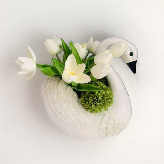 Vintage 1979 Swan Planter Great Plains Ceramic Pottery Mold 400 313 White Black