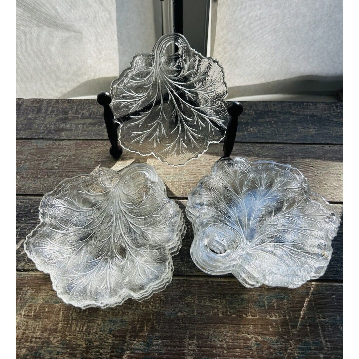 9 Vintage Indiana Glass Clear Pebble Leaf Pattern Textured Glass Butter Dish