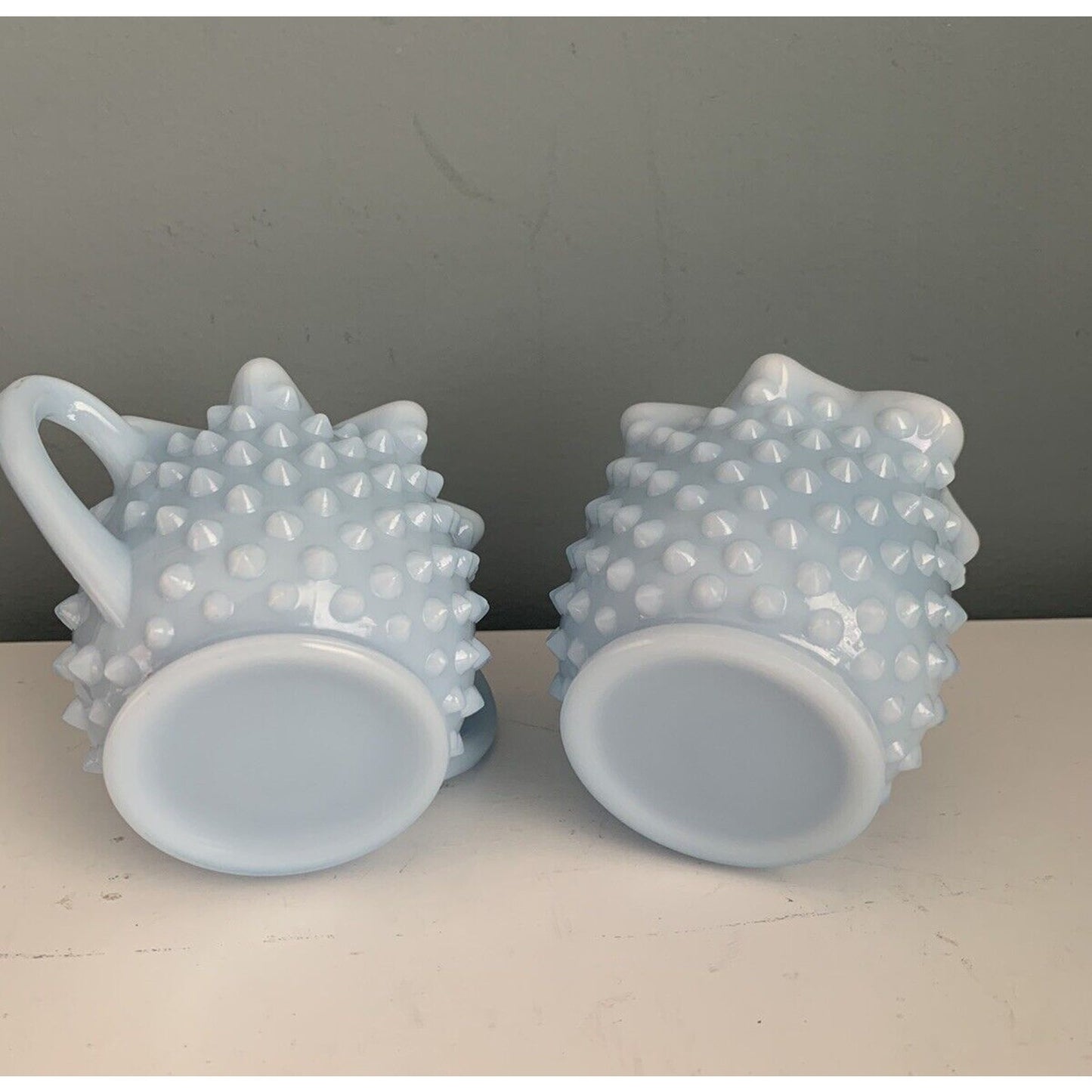 Fenton Glass Light Blue Pastel Milk Glass Hobnail Creamer Sugar Set Rare