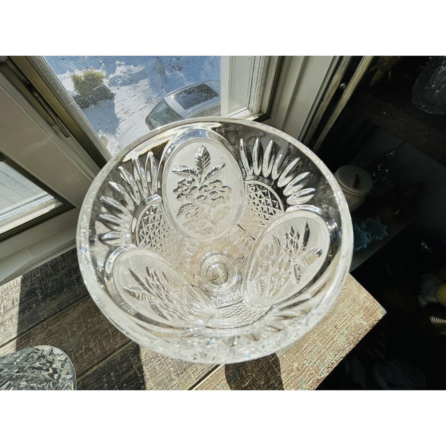 Vintage Kristal Zajecar Floral Cut Lead Crystal 10” Vase Clear Frosted Glass