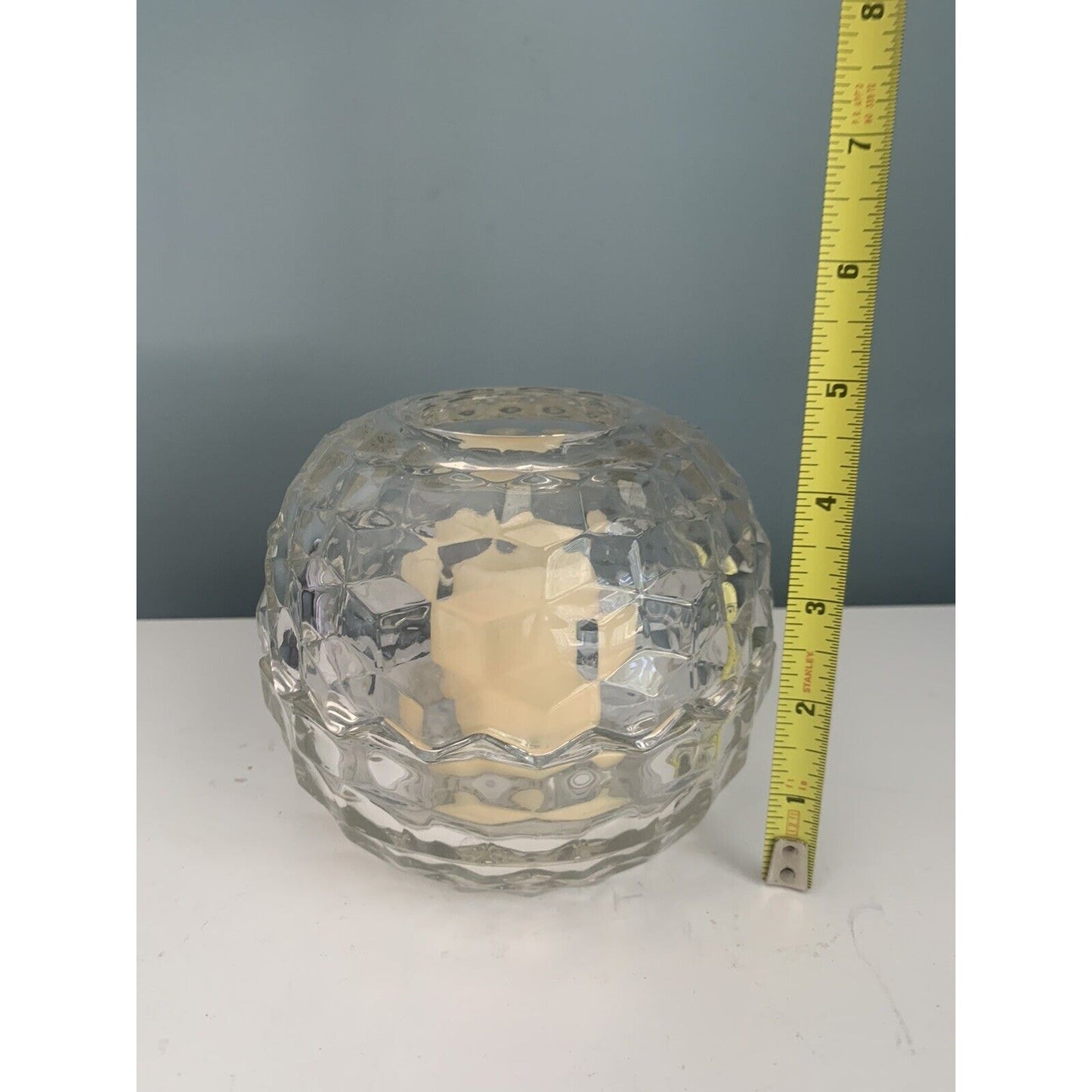 Vintage Homco Fostoria Fairy Lamp Diamond Light Clear Glass Round Candle Holder