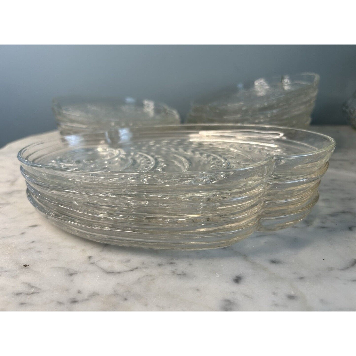 EUC 2 Federal Glass Homestead Snack Trays Wheat Sheaf Design No Cups Vintage