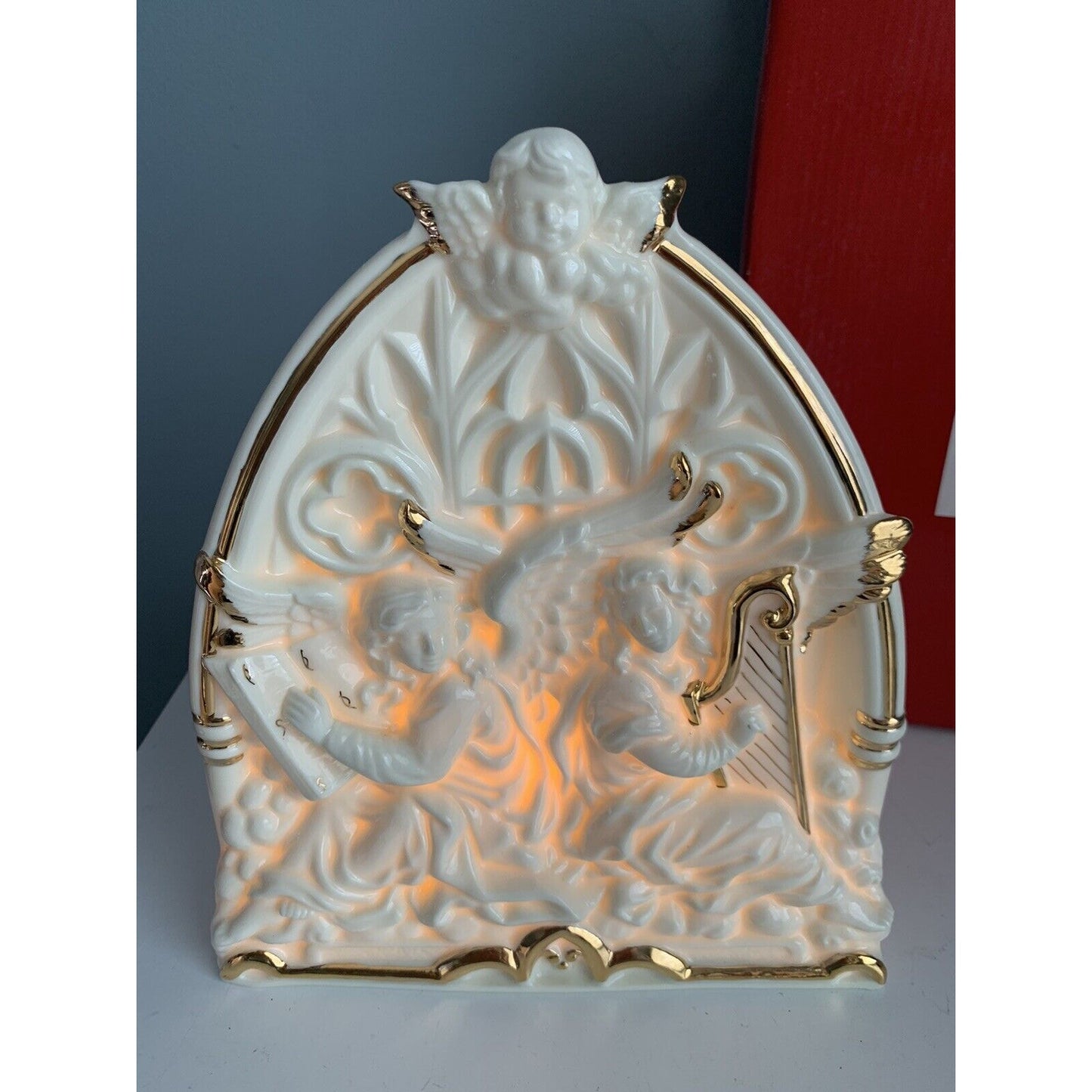 NIB Madison Avenue Porcelain Angel Light Up Gold Accents New Christmas Decor