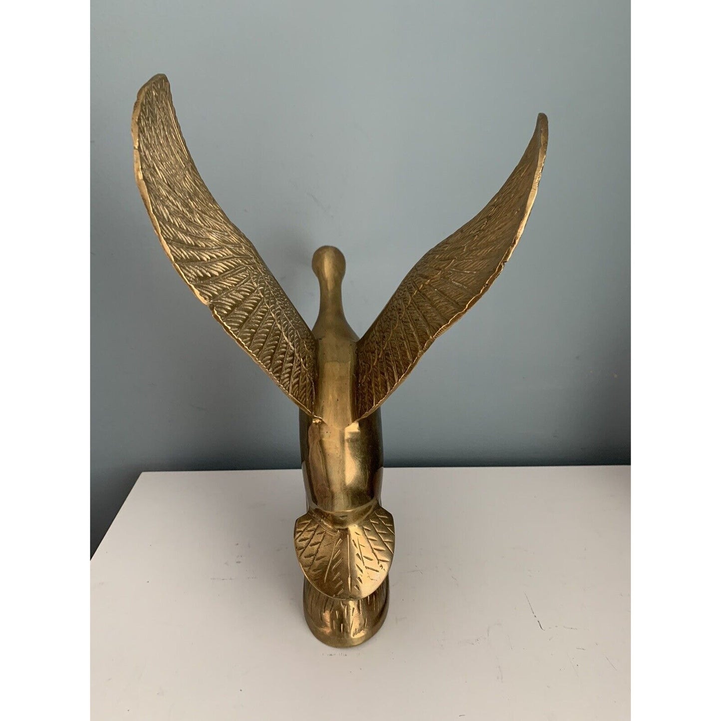 Vintage Solid Brass Taking Off Flying Duck Wings Up 14.75'' Tall