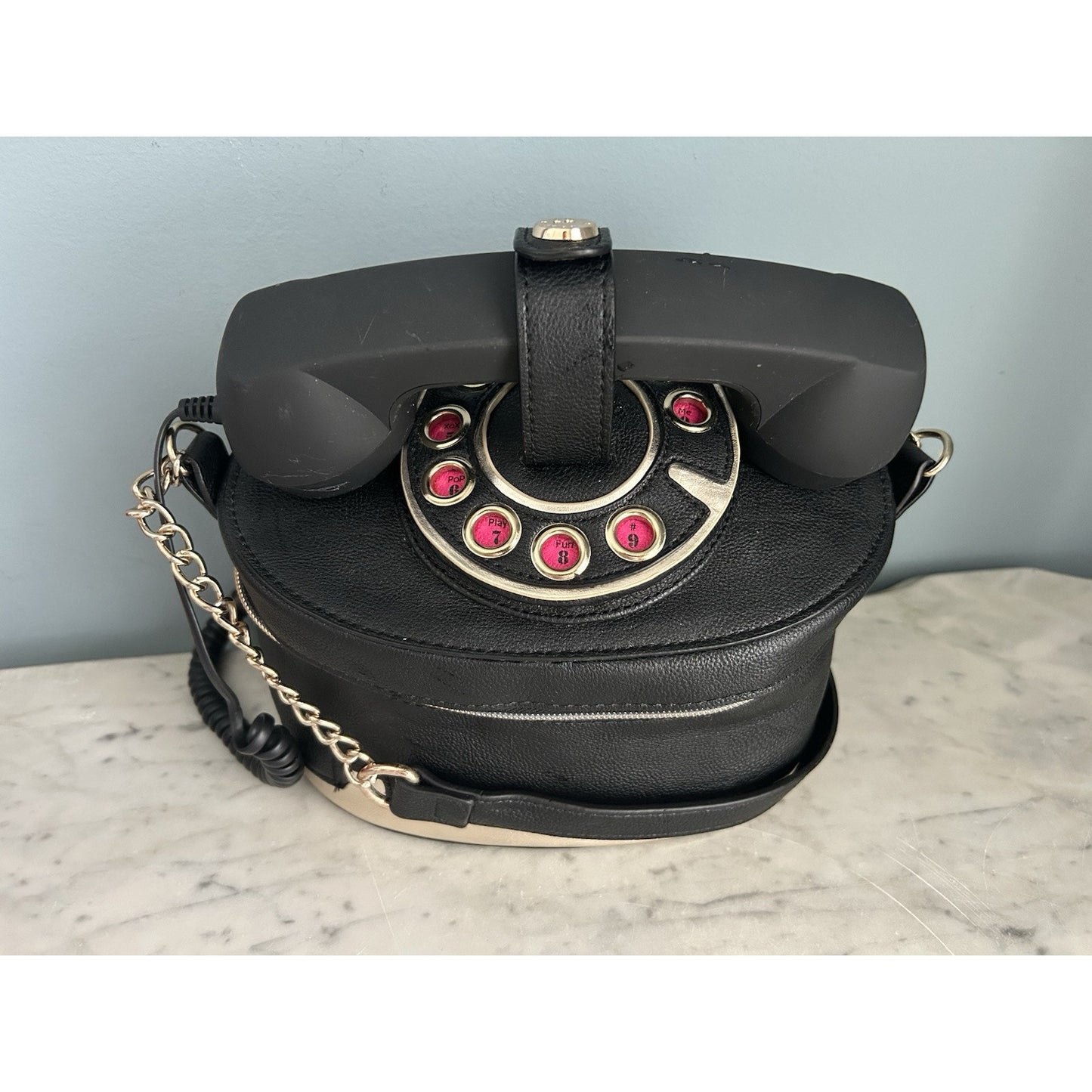 Betsey Johnson Telephone Bag BLACK Shoulder Crossbody Purse Handbag Rotary Phone