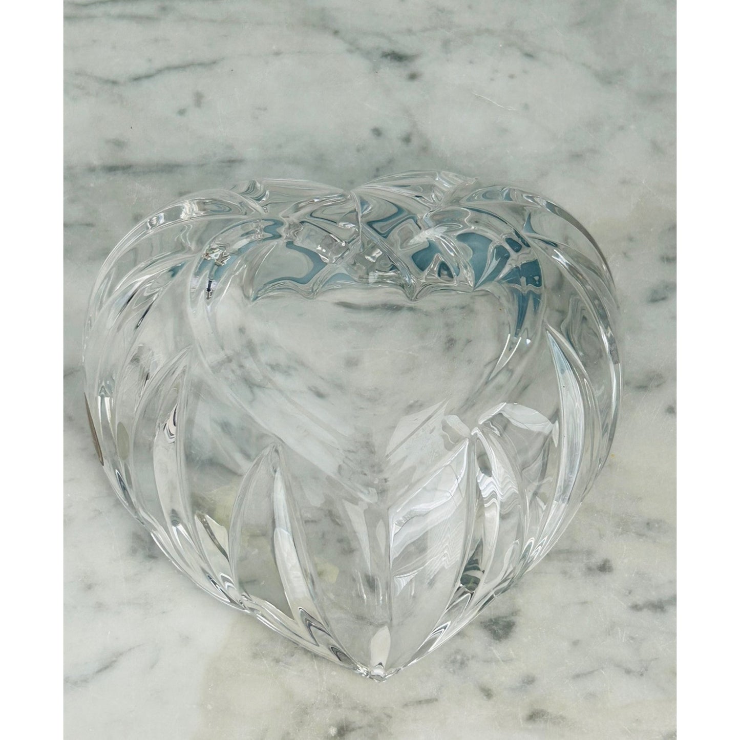 Gorham Heart Shaped Fine Crystal Bowl w/ Bow Germany Candy Dish 1831 Trinket