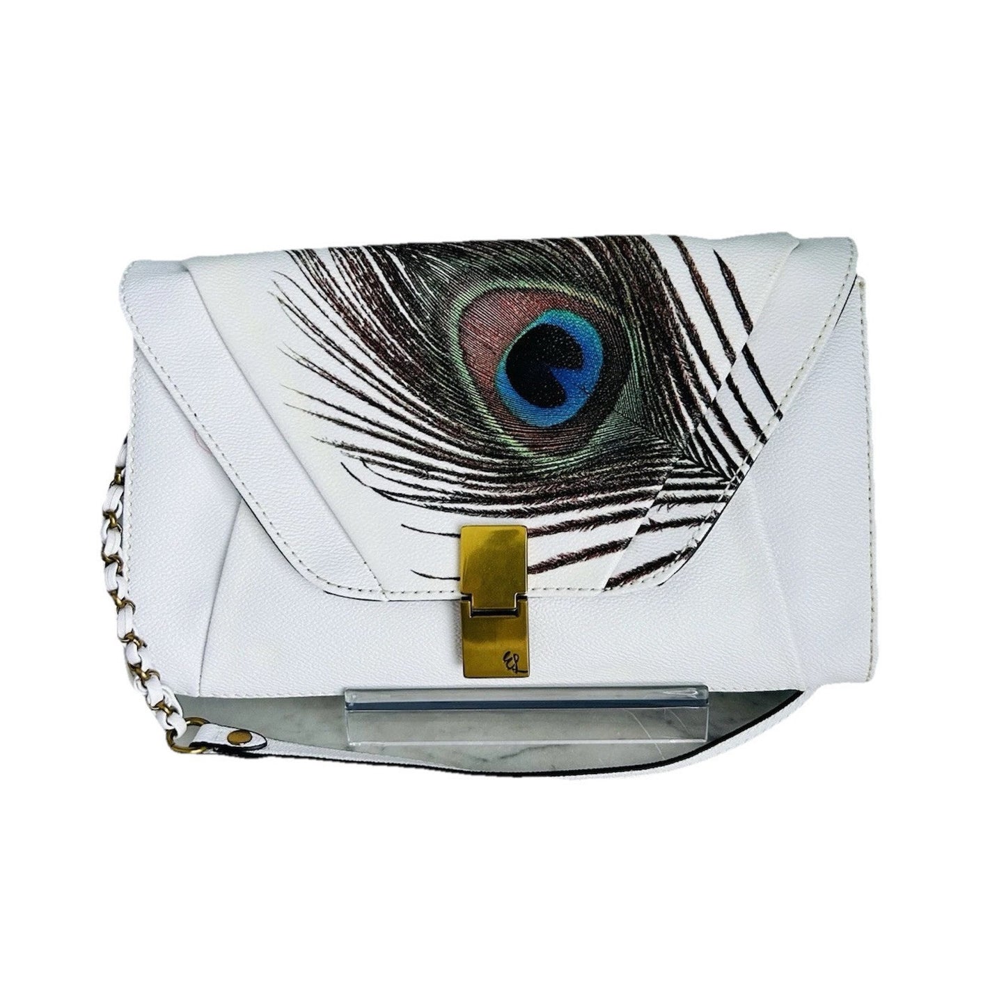 Elliott Lucca Peacock Clutch Satchel Shoulder Crossbody Bag Leather White Ivory