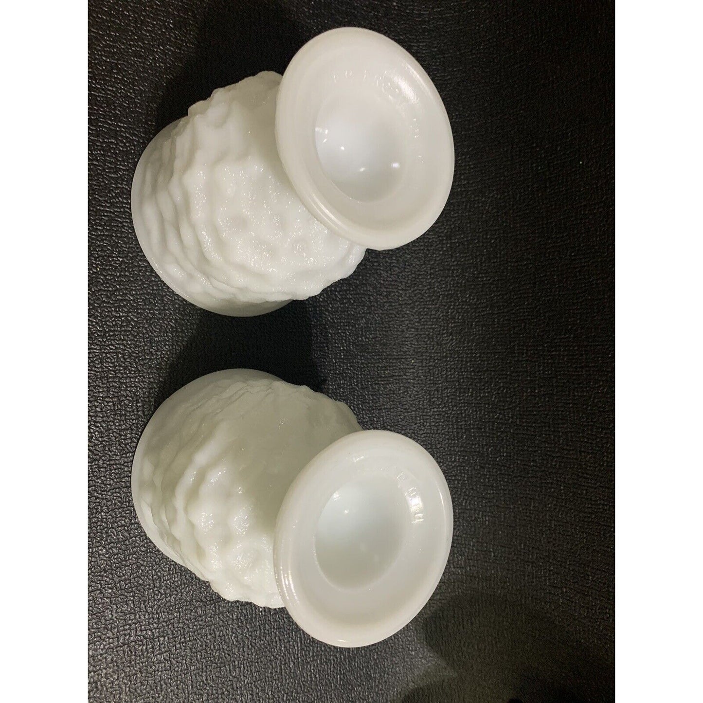 Set of 2 Brody Co Milk Glass crinkled pedestal planter Vases M3000 White Vintage