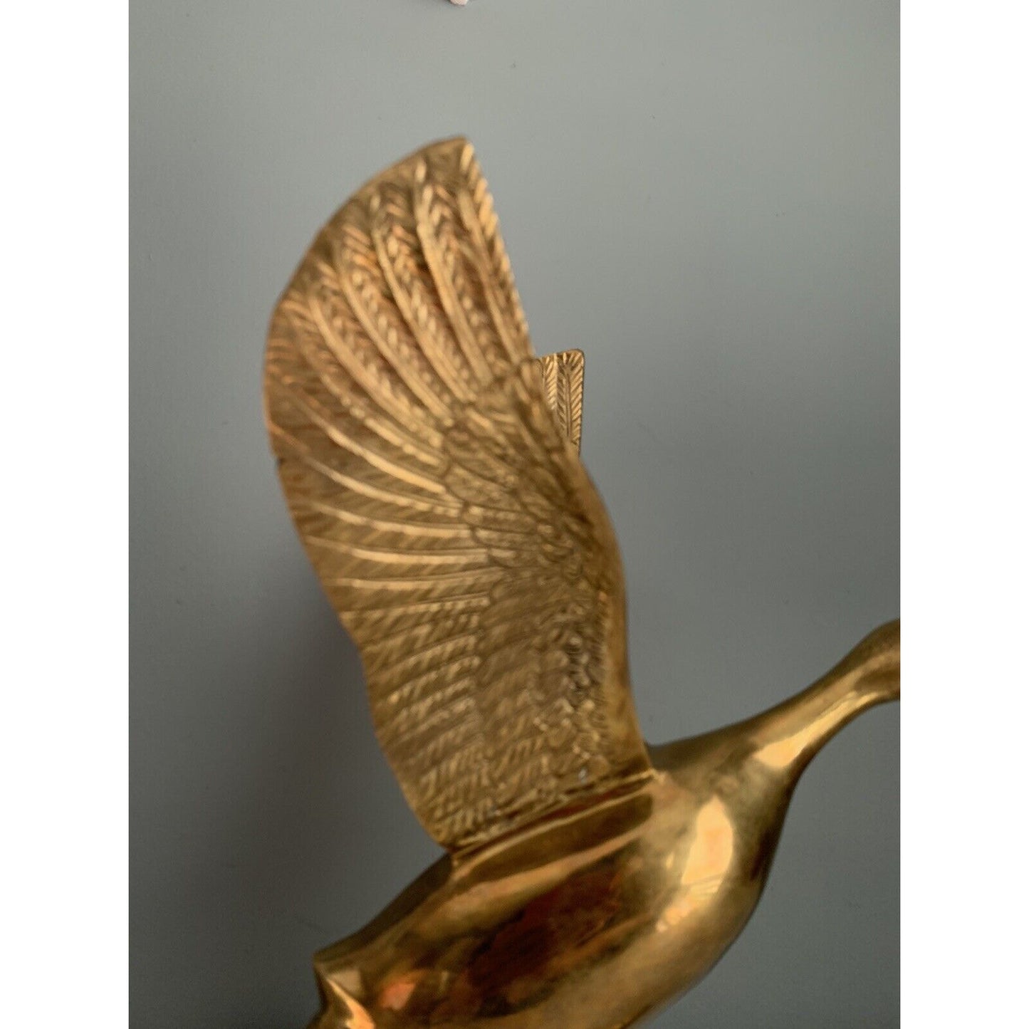 Vintage Solid Brass Taking Off Flying Duck Wings Up 14.75'' Tall