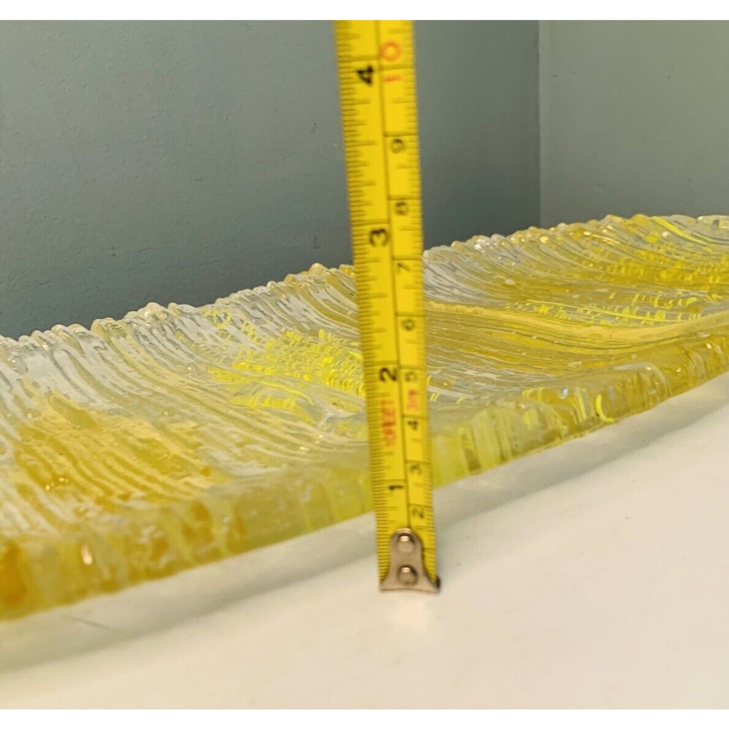 Large Art Textured Glass Yellow Platter Solid Heavy Plate Serving Tray Decor