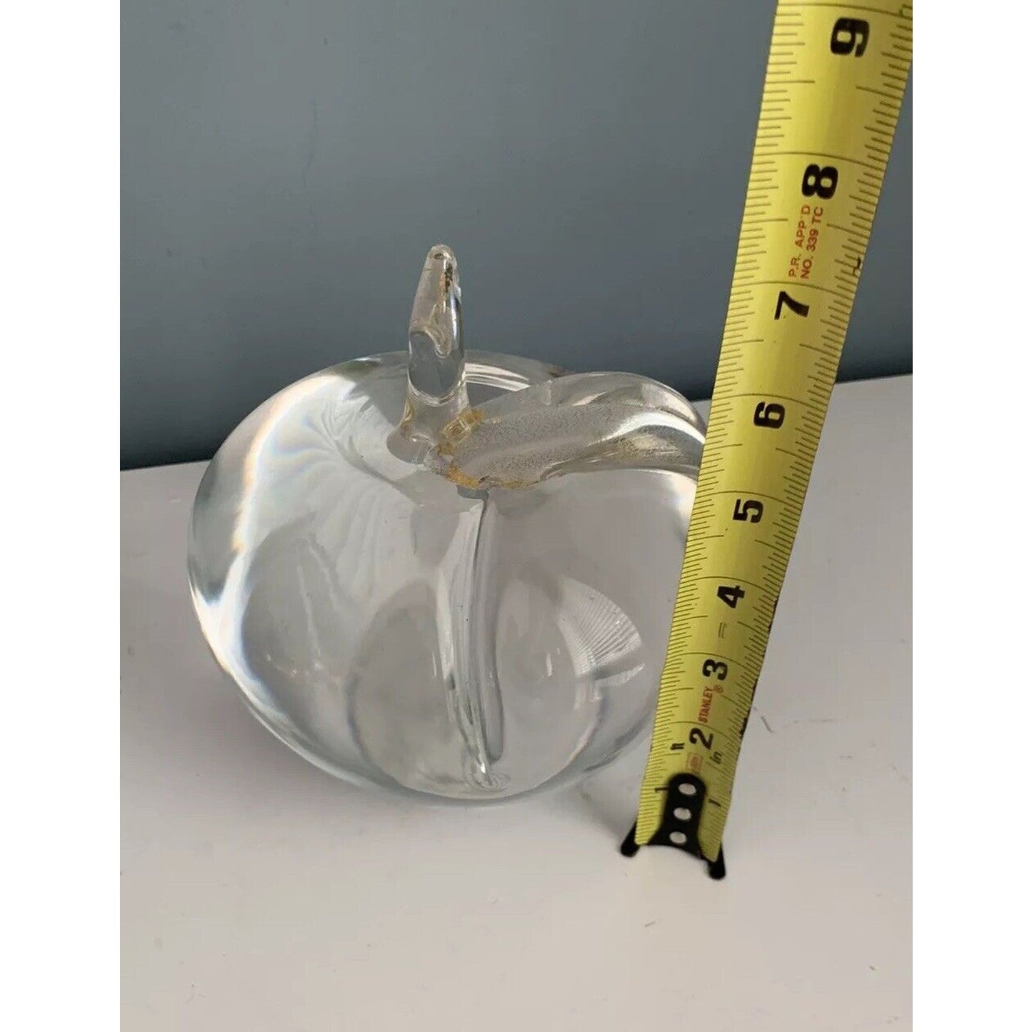 Vintage Murano Glass 7” Apple Heavy Paperweight 8.3 Lbs Clear Gold Art Deco MCM