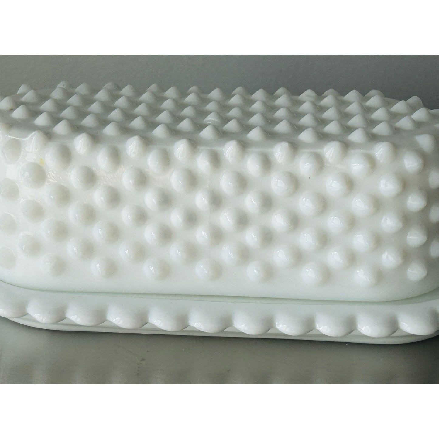 Vintage Fenton Covered Butter Dish Milk Glass English Hobnail Scalloped Edge