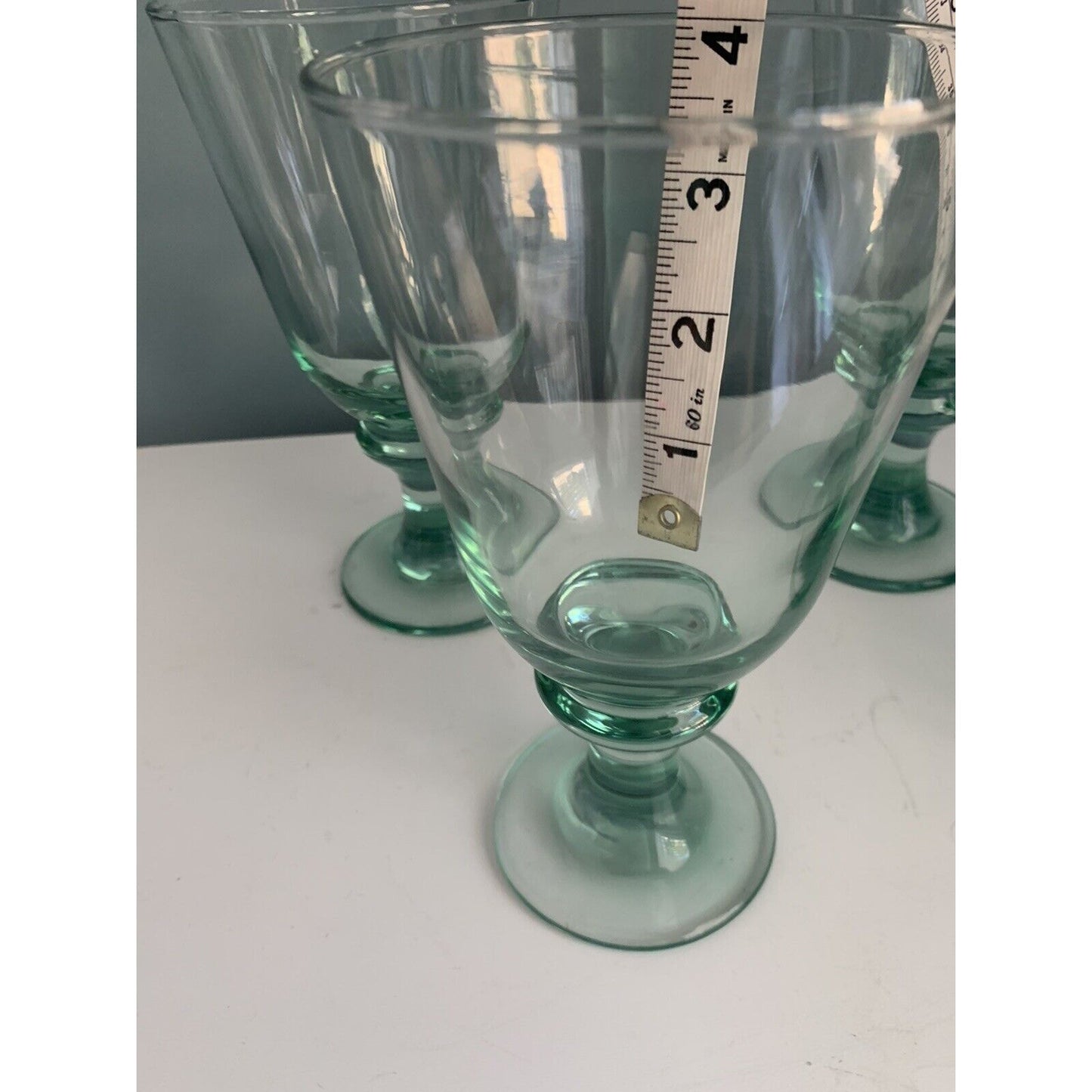 Libbey Goblet Vintage Green Set of 4 8” Water Wine Glasses Iridescent Footed MCM