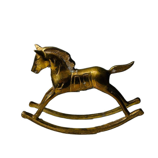 Vintage Solid Brass 6” Rocking Horse Pony Figurine Patina Hand Made Paperweight