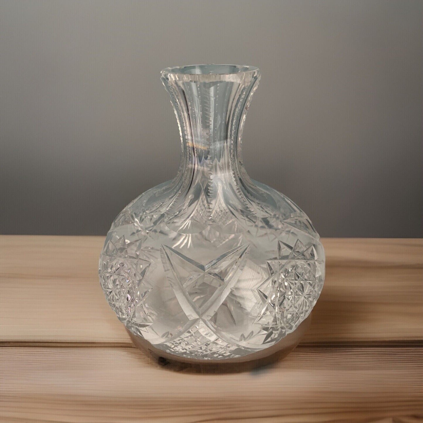 Vintage Crystal Carafe Vintage Vase Diamond Zipper Cut Decanter Clear