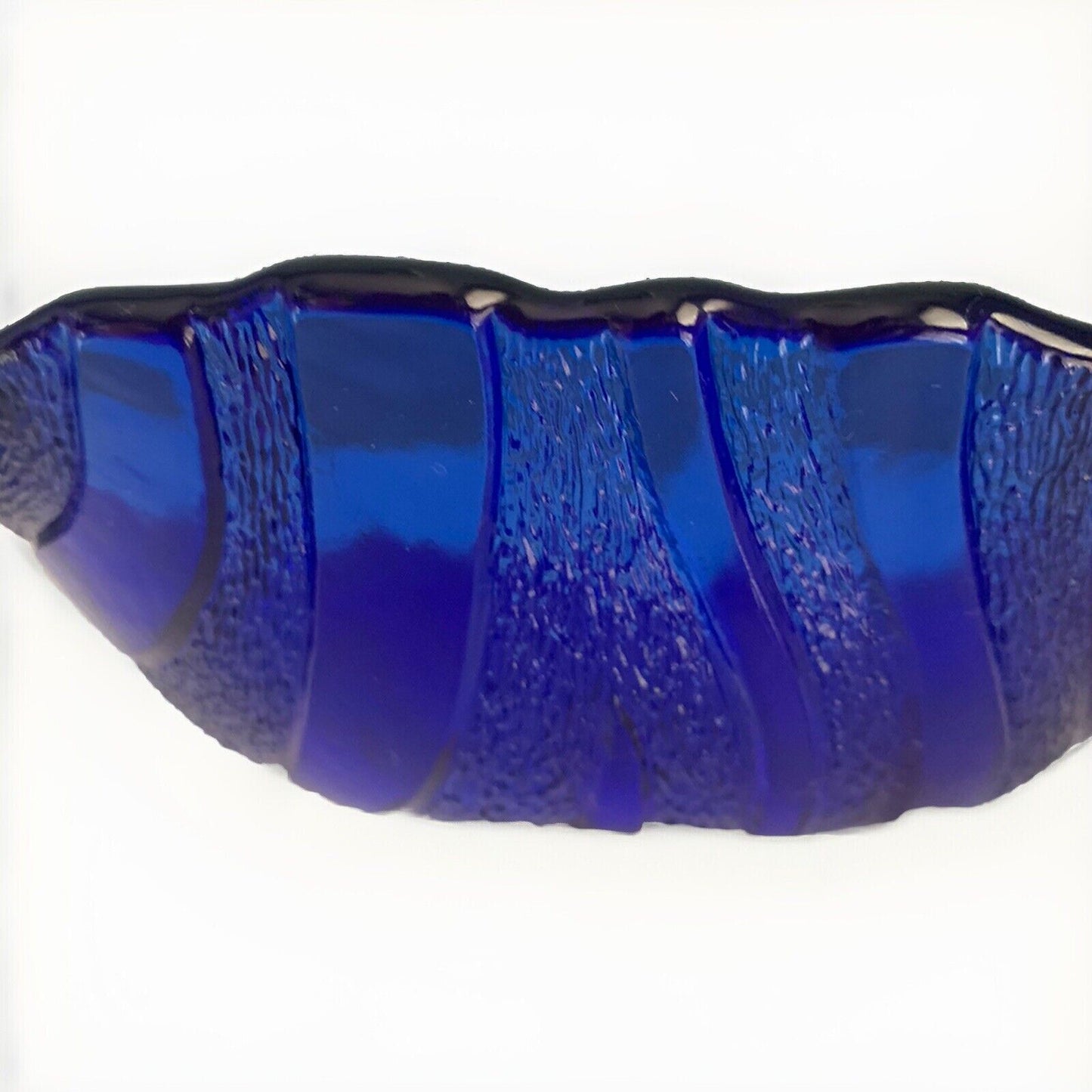 IVV Italy Cobalt Blue Glass Serving Bowl Textured Wave Pattern Vintage Art Deco