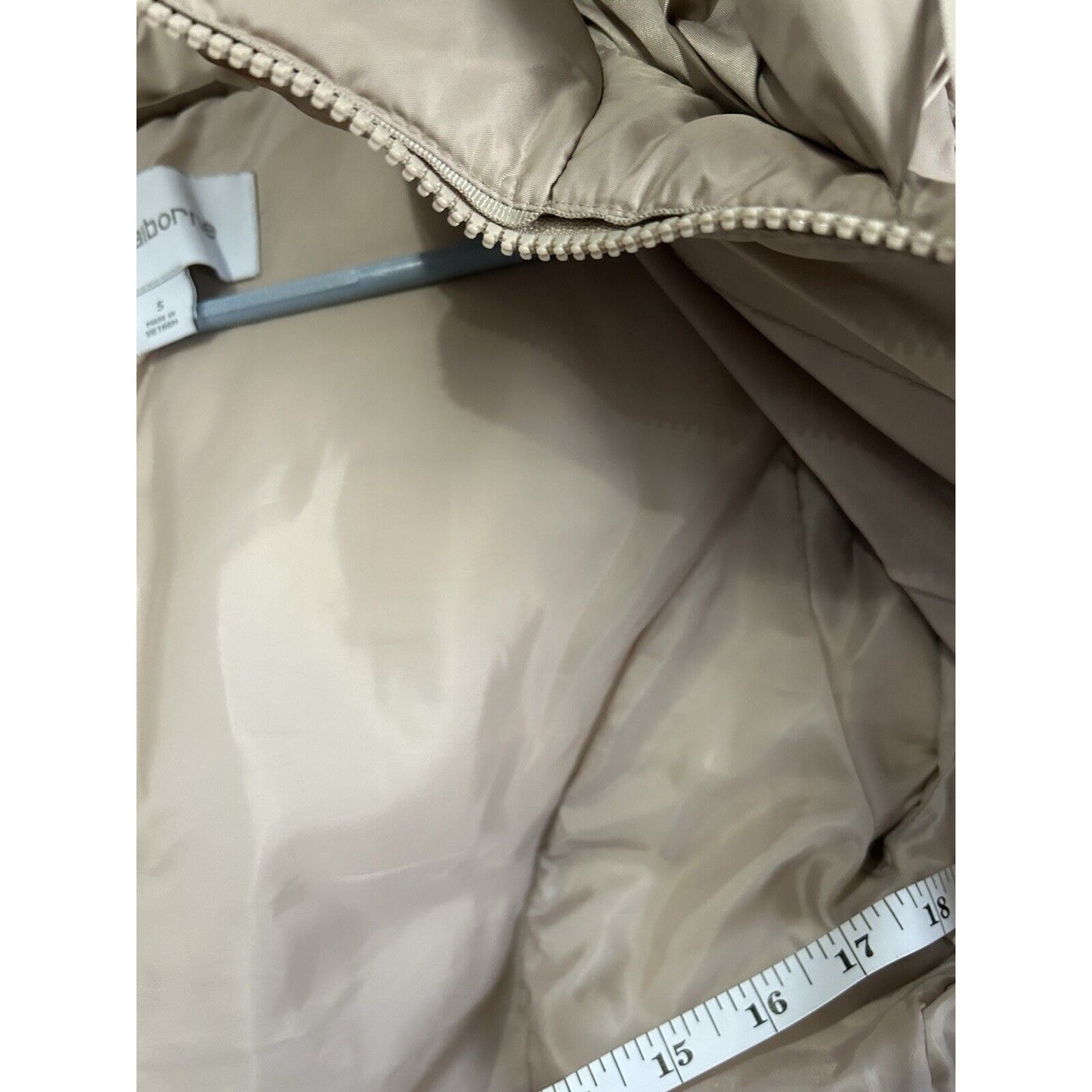 Liz Claiborne Puffer Jacket Long Coat Size Small (S) Tan Beige MSRP $180 Stretch