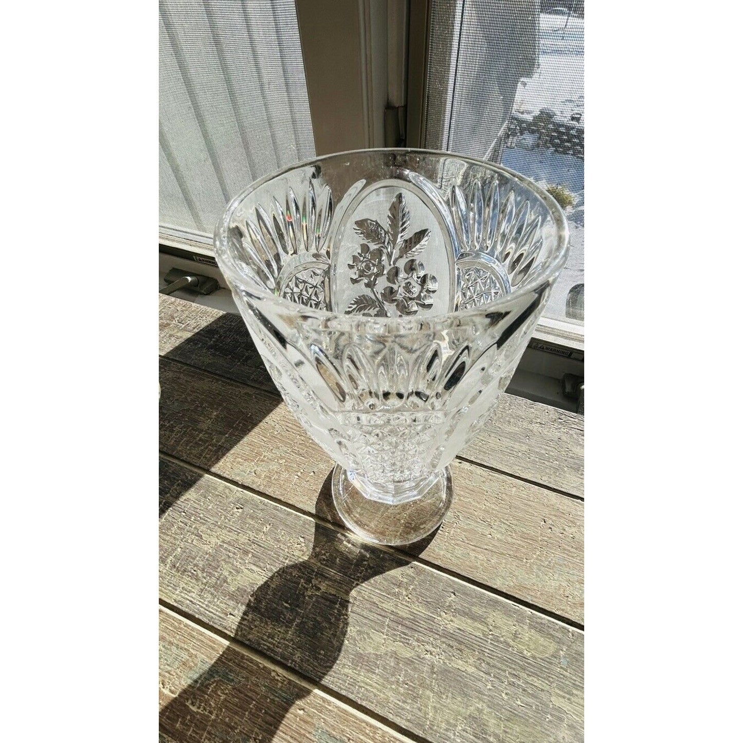 Vintage Kristal Zajecar Floral Cut Lead Crystal 10” Vase Clear Frosted Glass