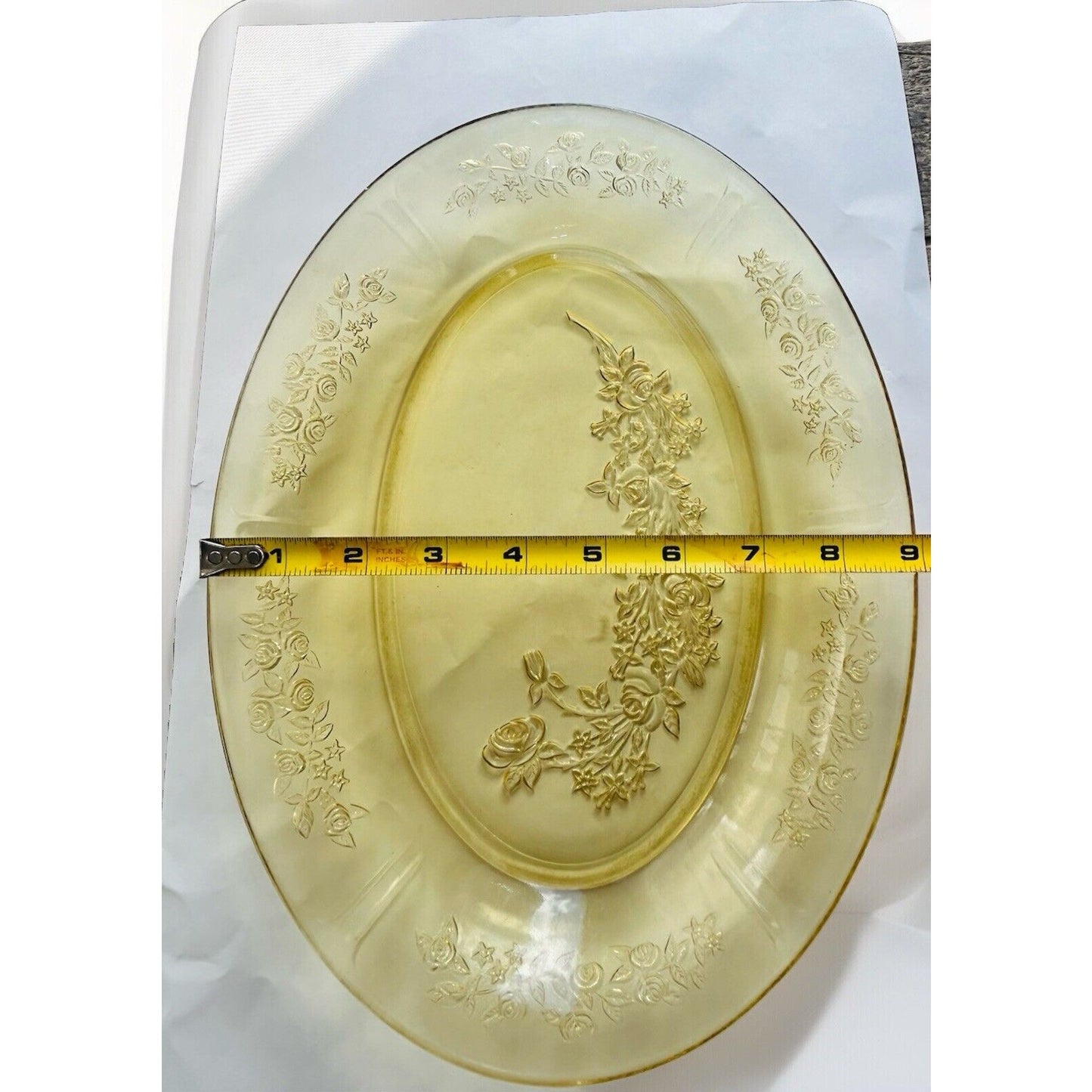 Federal Depression Glass Amber Sharon Cabbage Rose Serving Yellow Platter Plate