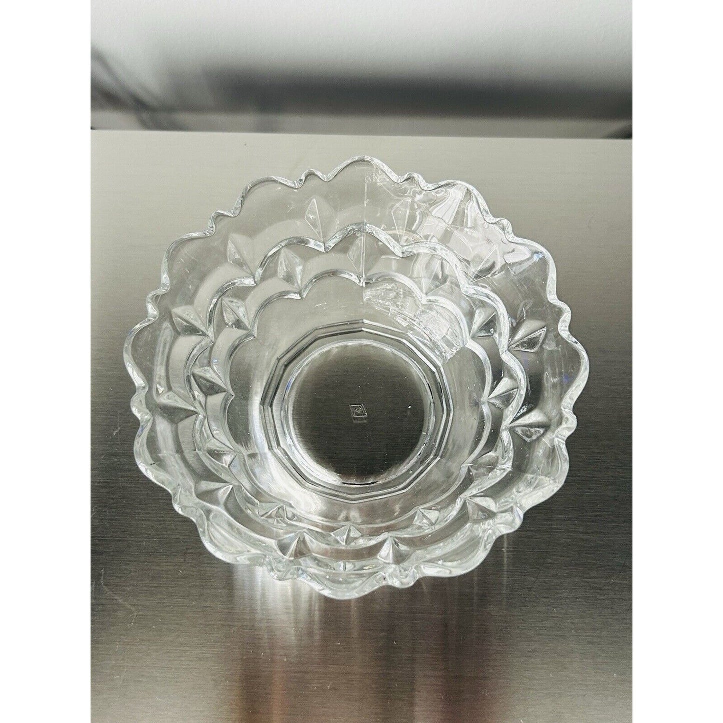 Vintage Heisey 6 1/4” Nappy Bowl Impressed Diamond H Scallops Clear Glass Dish