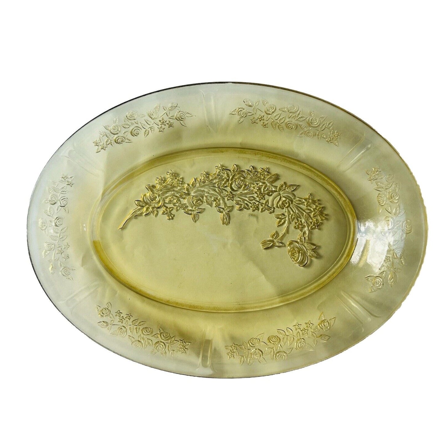 Federal Depression Glass Amber Sharon Cabbage Rose Serving Yellow Platter Plate