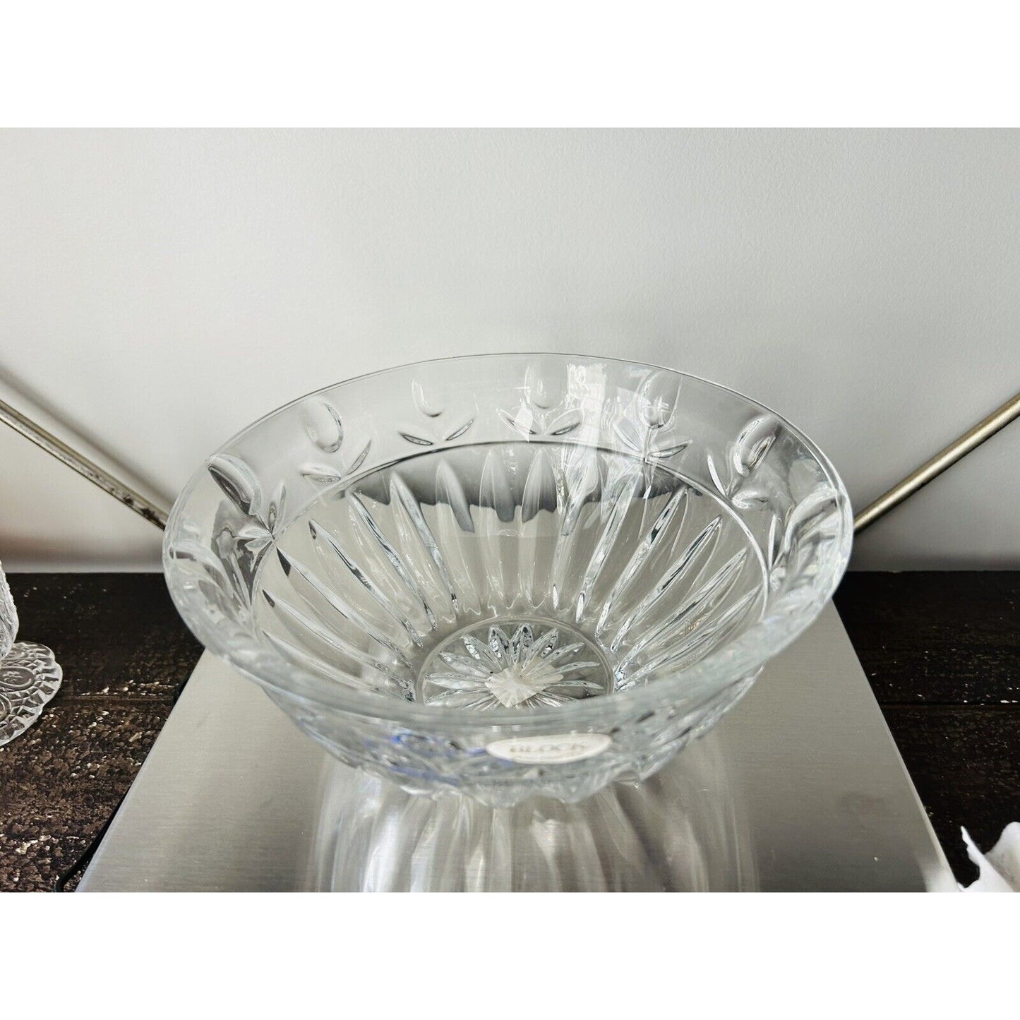 BLOCK 24% Lead Crystal Tulip 9” Glass Serving Bowl Dish Vintage Clear Flowers