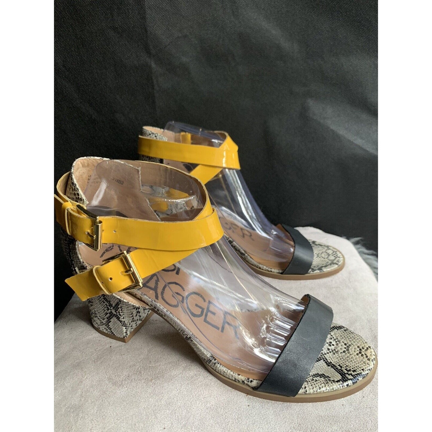 Kelsi Dagger Carmanita Size 9 Black Yellow Snake Print Chunky Heels Open Toe