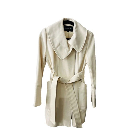 Nine West Wool Woman’s Ivory Coat Size 4 Cream Professional Dress Zip