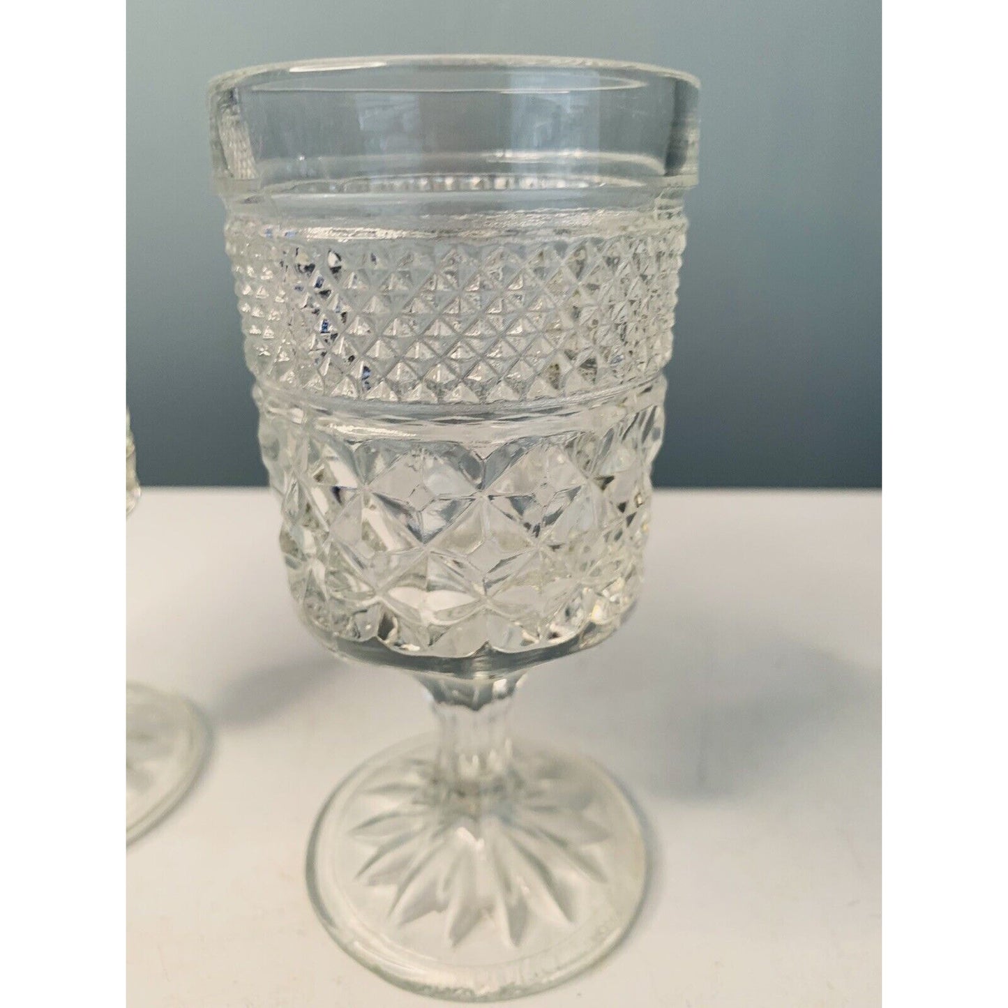 4 Anchor Hocking Wexford 5.5 oz Clear Rock Sharp Glasses Vintage Cut Glass 5.5”