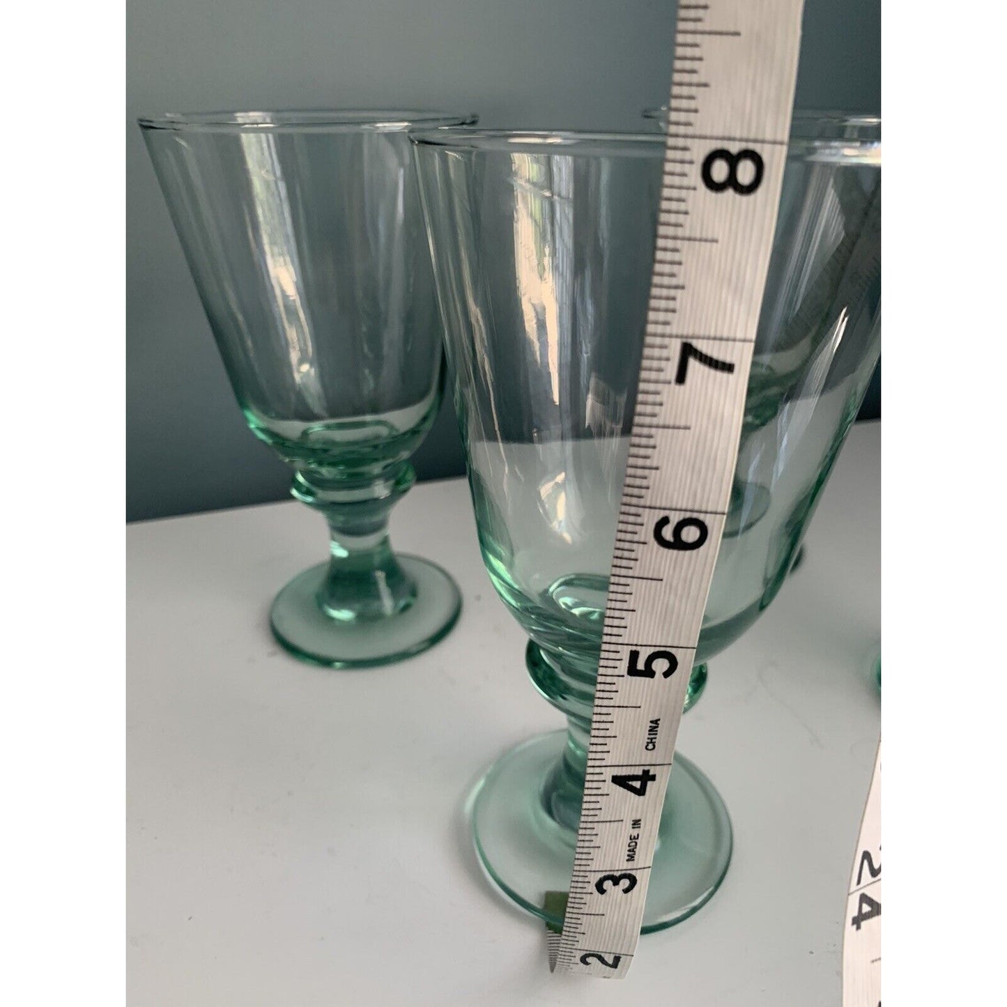 Libbey Goblet Vintage Green Set of 4 8” Water Wine Glasses Iridescent Footed MCM