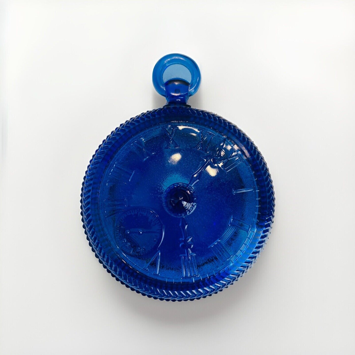 Imperial Glass Cobalt Blue Pocket Watch Lidded Candy Dish Nautical Decor Clock