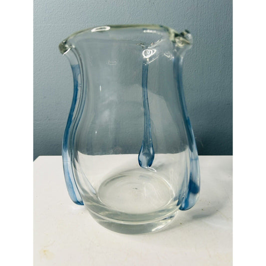 Vintage MCM Poschinger Light Blue Tri-Tadpoles Hand Blown Art Glass Vase Decor