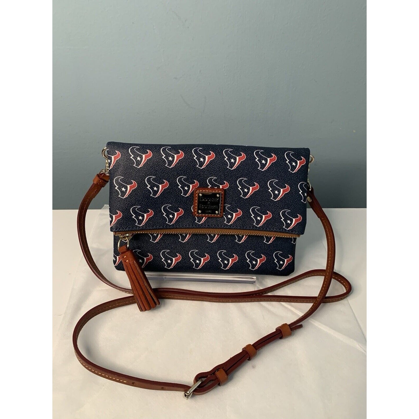 New Dooney & Bourke Houston Texans Foldover Crossbody Clutch Blue Red NFL