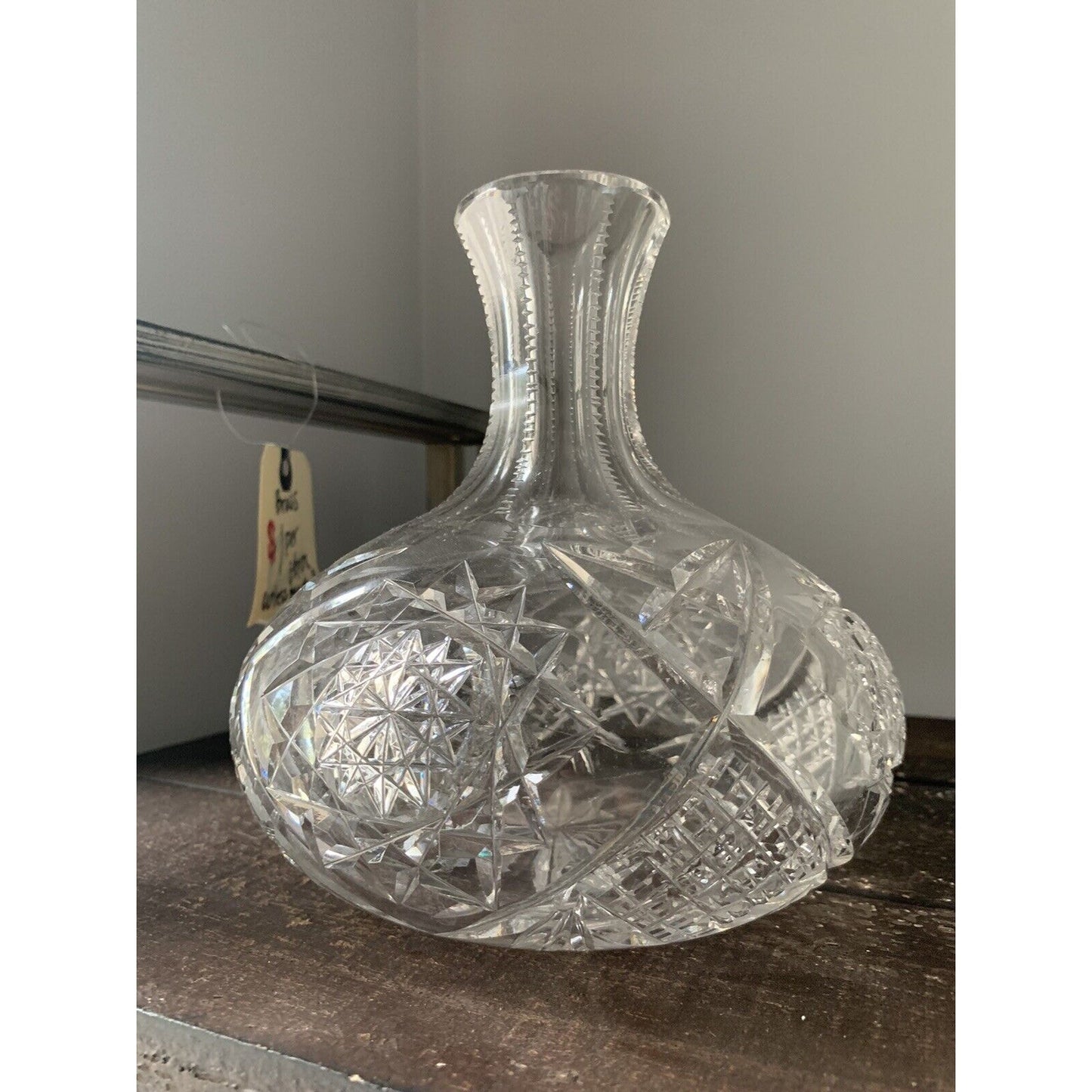 Vintage Crystal Carafe Vintage Vase Diamond Zipper Cut Decanter Clear