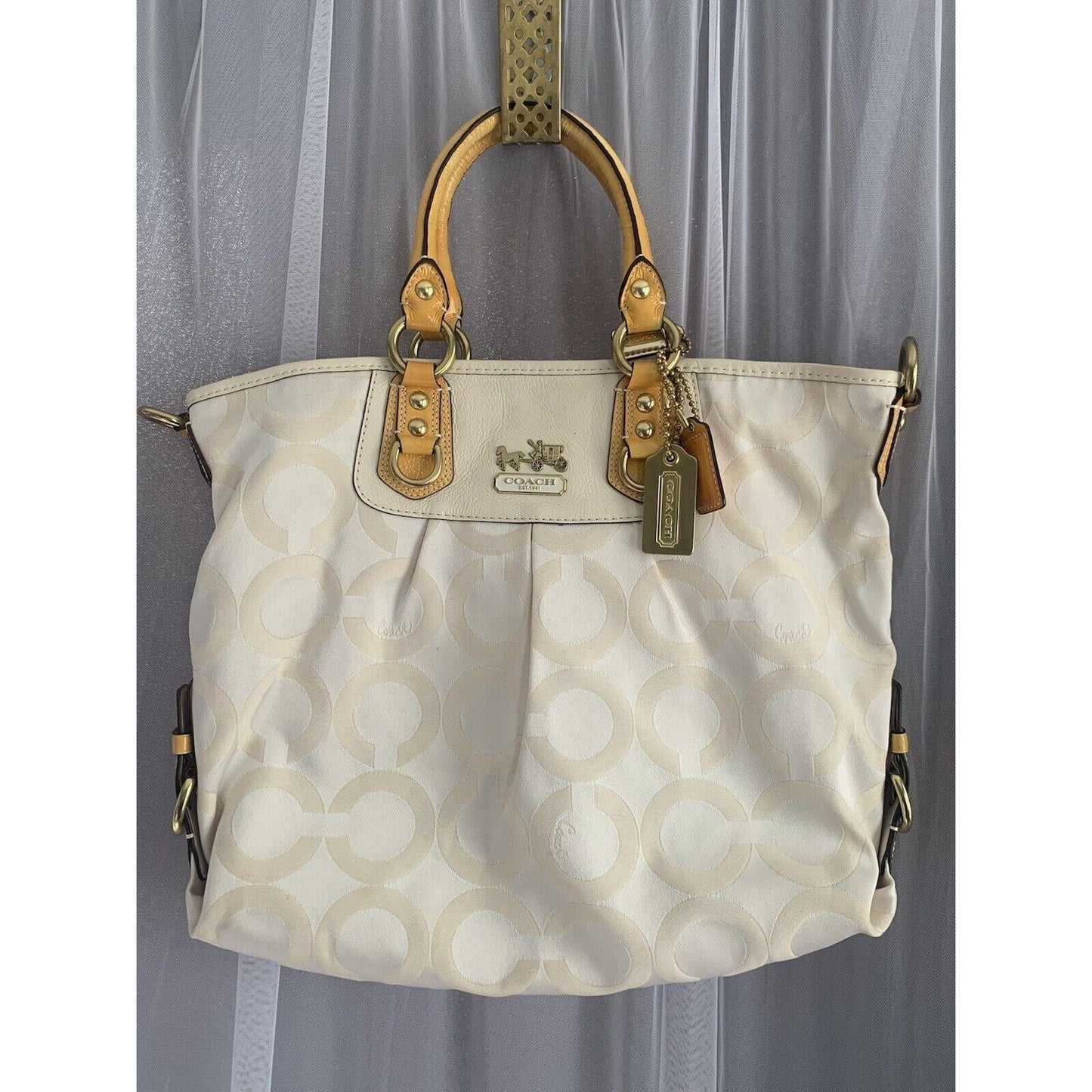 Coach 12963 Madison Julianne Op Art XL Large Tote Satchel Patent Leather Yellow