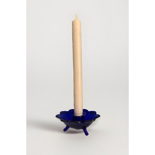 Vintage Cobalt Blue Glass Candlestick Holder